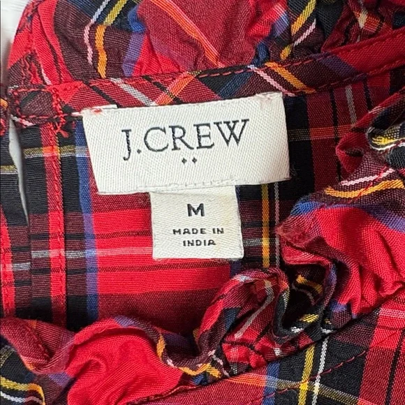 J. Crew Tartan Plaid Ruffle Popover Poplin Blouse Preppy Holiday Red Medium - Picture 9 of 11